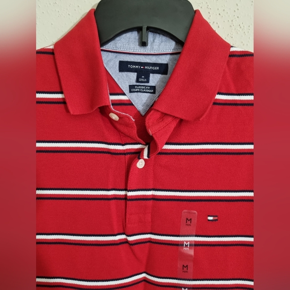 Tommy Hilfiger Men's, short sleeve polo shirt red, white and black stripe Size M - Picture 3 of 8